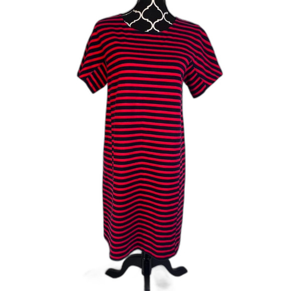 J Crew Navy Blue & Red Striped Cotton Tshirt Shift Dress Nautical Preppy Size MD - Picture 8 of 8